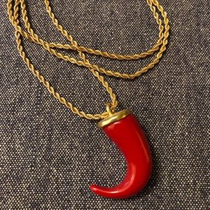 Vintage 1980's Kenneth Lane Red Tiger Tooth Necklace